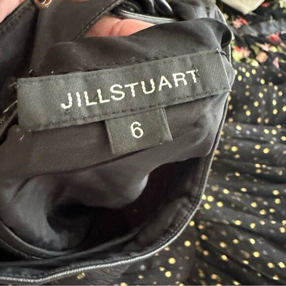 Jill Stuart Silk Dress 6 Black Gold Polka Dot Leather Trim Long Sleeve - Picture 11 of 12